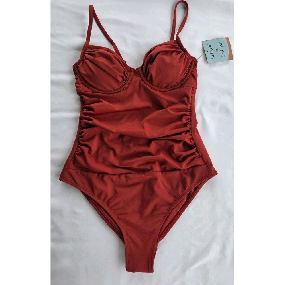 Shade & Shore Womens Underwire Medium Coverage One Piece Swimsuit Size M (348)